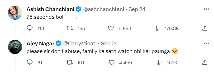 Screenshot 2023 09 26 143658 Shocking! Carryminati doing 75 hard challenge: Ashish Chanchlani trolled.