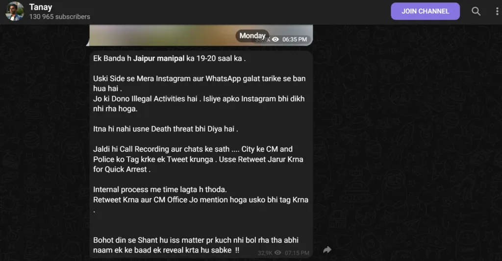 Tanay instagram account deleted getting death threat