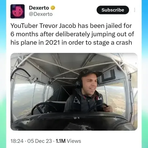 YouTuber Trevor Jacob Faces Legal Storm After Shocking Plane Crash Stunt