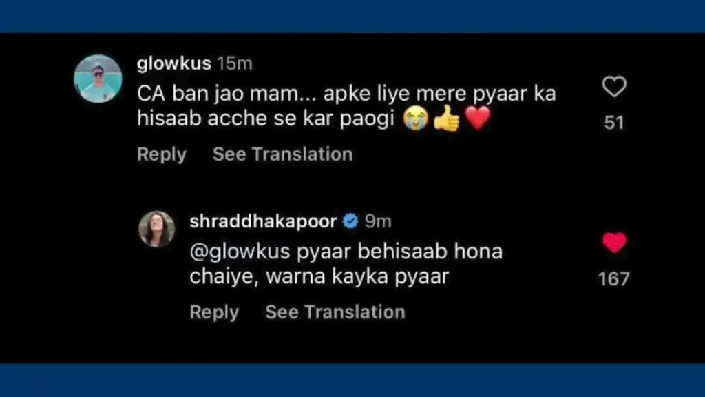 Shraddha Kapoor Romantic reply to Youtuber Glowkus 