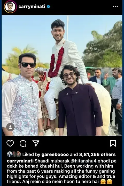 carryminati in a weeding of his friend and editor for 6 years